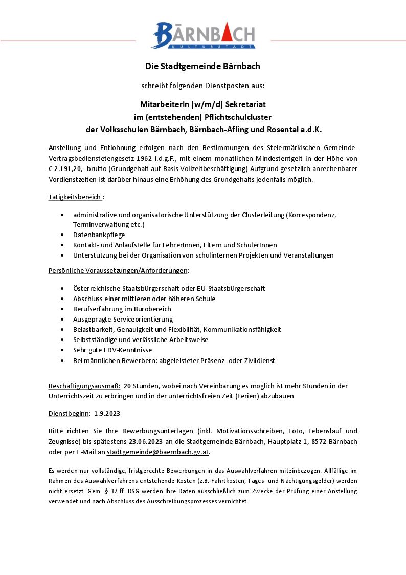 Stellenausschreibung Sekr. Schulcluster Mai 2023.jpg